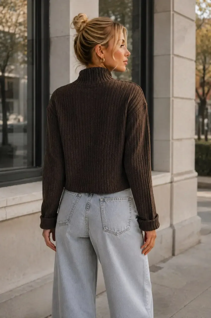 Basic Crop Yumuşak Dokulu Dik Yaka Triko Hırka AW25HI0004