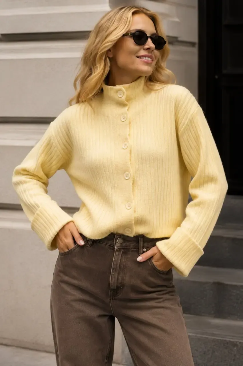 Basic Crop Yumuşak Dokulu Dik Yaka Triko Hırka AW25HI0004