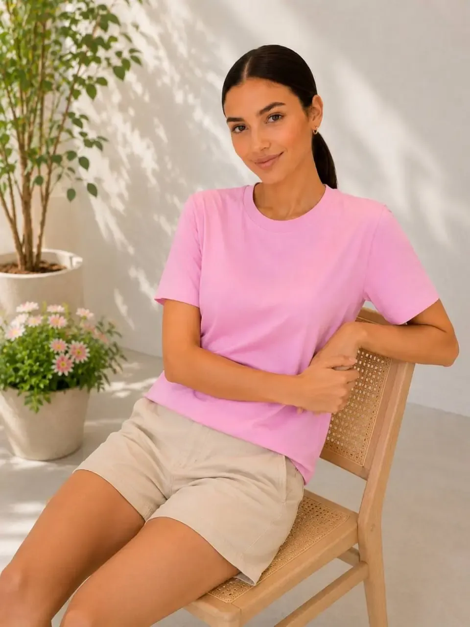 Kadın %100 Pamuk Bisiklet Yaka Basic T-Shirt 26082