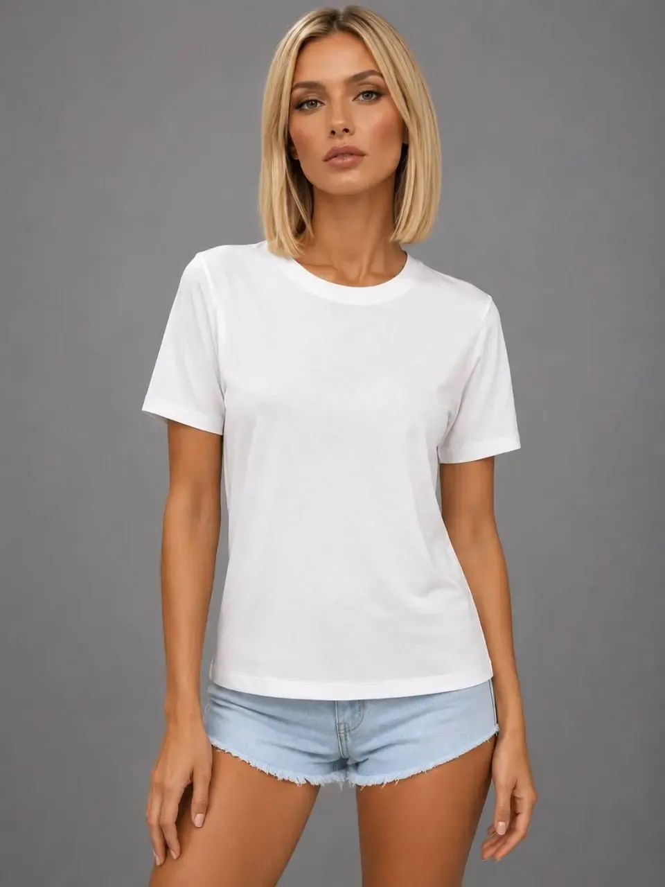 Kadın %100 Pamuk Bisiklet Yaka Basic T-Shirt 26082