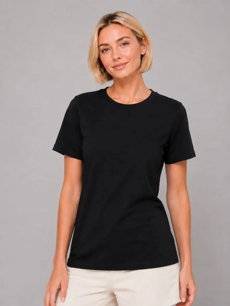 Kadın %100 Pamuk Bisiklet Yaka Basic T-Shirt 26082