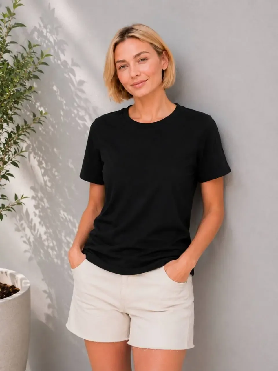 Kadın %100 Pamuk Bisiklet Yaka Basic T-Shirt 26082