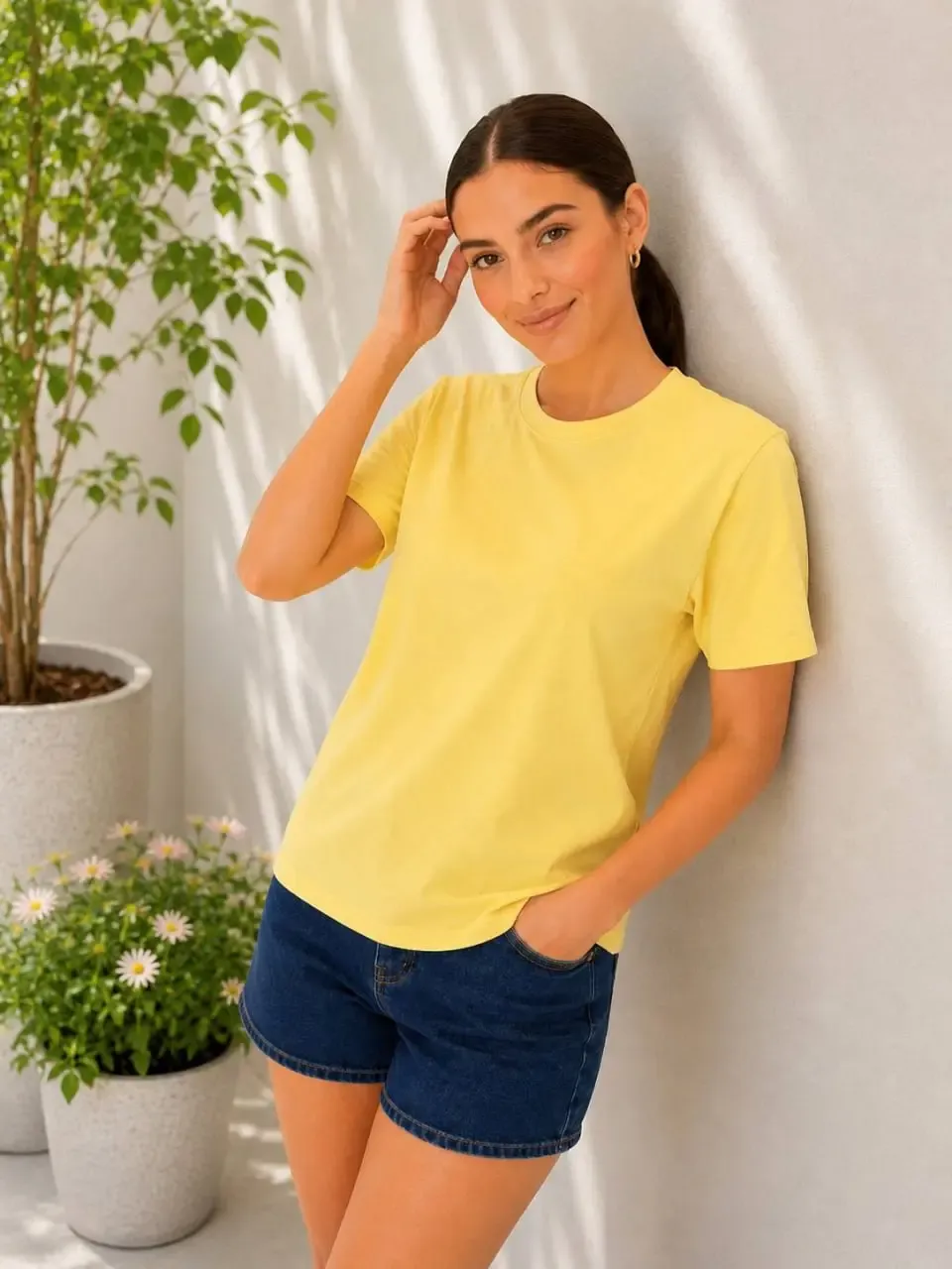 Kadın %100 Pamuk Bisiklet Yaka Basic T-Shirt 26082