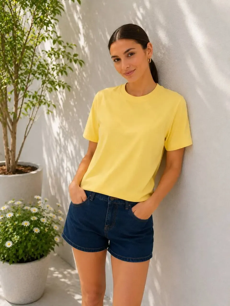 Kadın %100 Pamuk Bisiklet Yaka Basic T-Shirt 26082