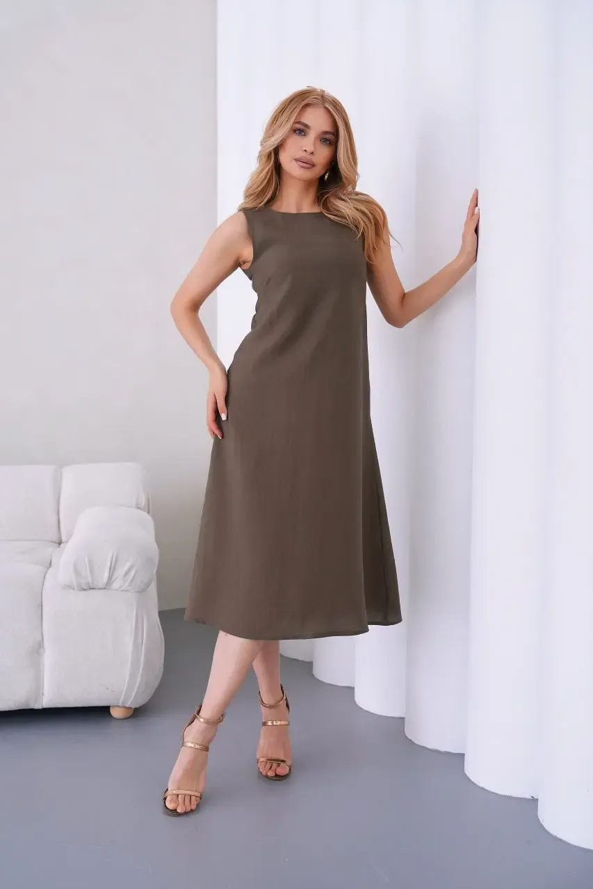 Kadın Bisiklet Yaka Arkası Fermuarlı Tencel Kumaş Elbise 26057