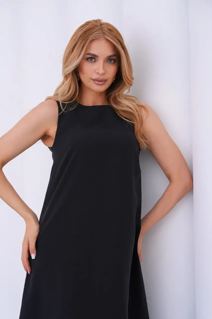 Kadın Bisiklet Yaka Arkası Fermuarlı Tencel Kumaş Elbise 26057