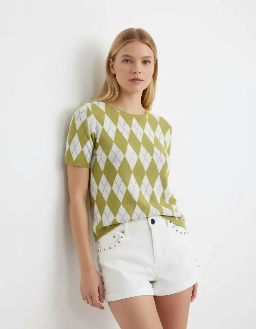 Kadın Bisiklet Yaka Baklava Desen Triko Kazak 12419.Vrt