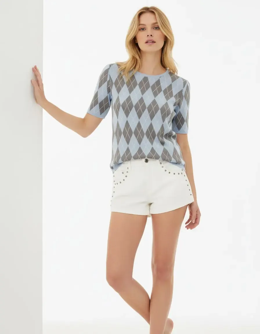 Kadın Bisiklet Yaka Baklava Desen Triko Kazak 12419.Vrt