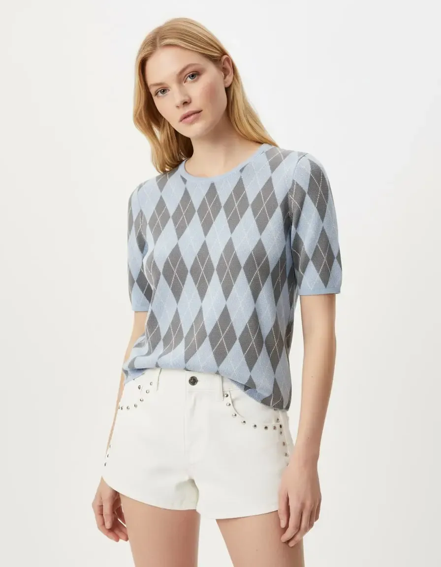 Kadın Bisiklet Yaka Baklava Desen Triko Kazak 12419.Vrt