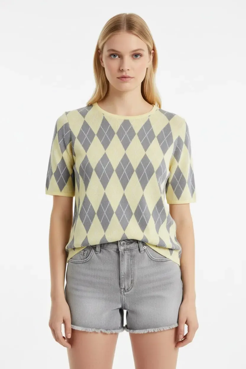 Kadın Bisiklet Yaka Baklava Desen Triko Kazak 12419.Vrt