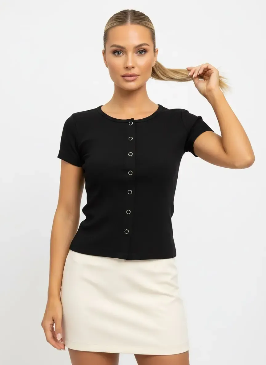 Kadın Bisiklet Yaka Çıt Çıt Kapama Slim Fit Viscon Bluz 26038