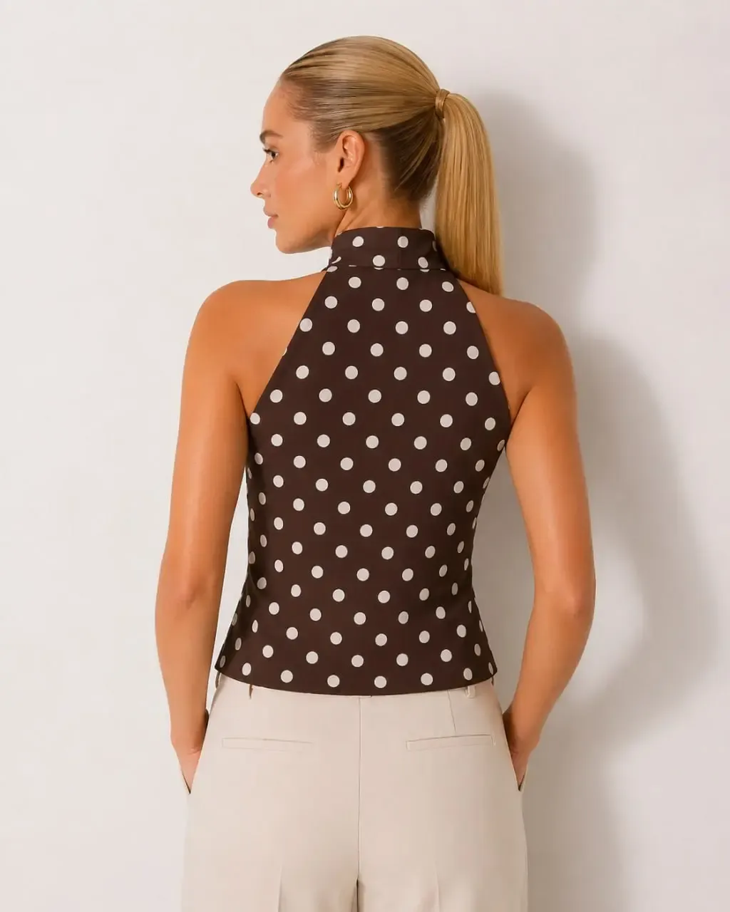 Kadın Fular Detay Puantiyeli Slim Fit Modal Örme Bluz 26054