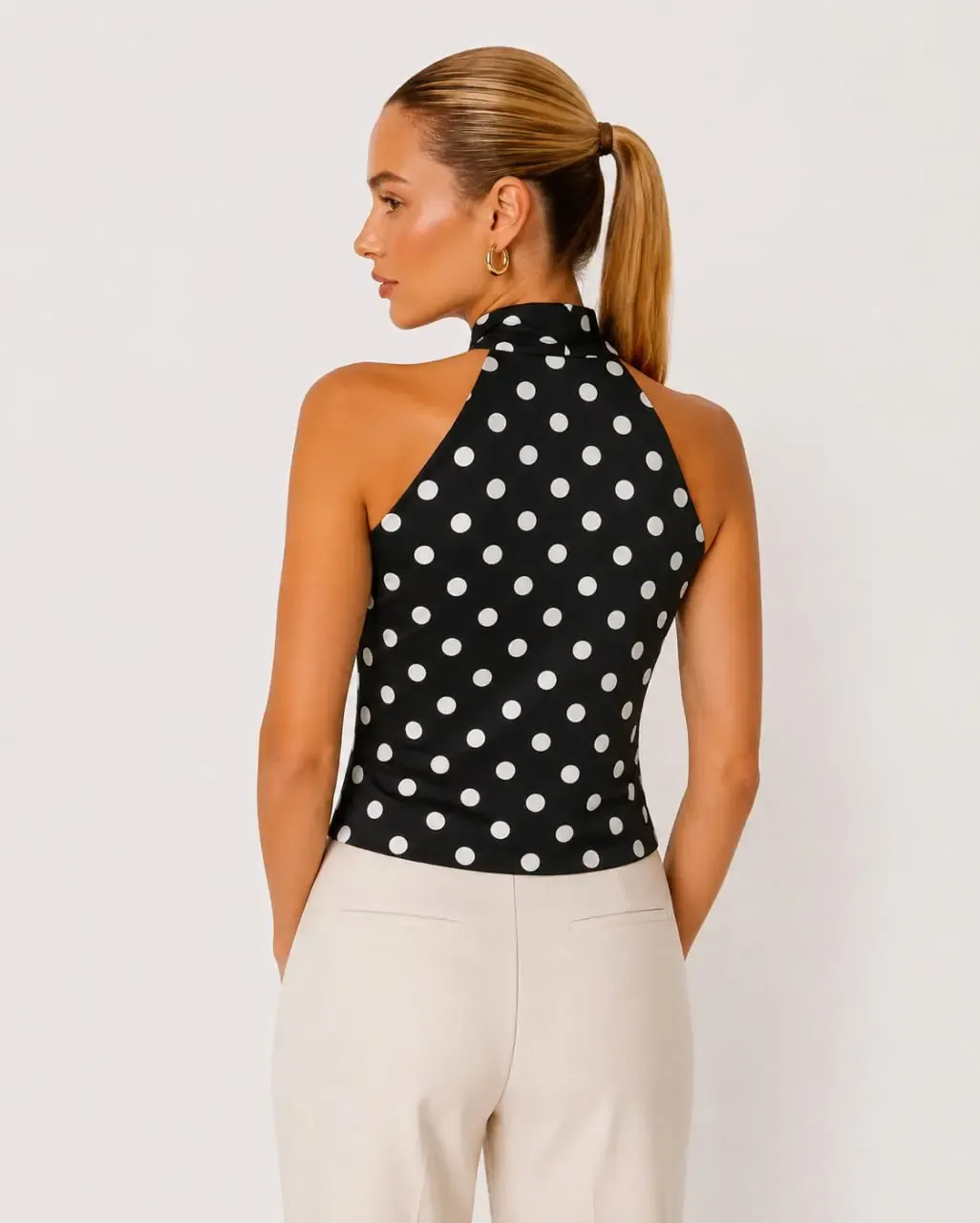 Kadın Fular Detay Puantiyeli Slim Fit Modal Örme Bluz 26054