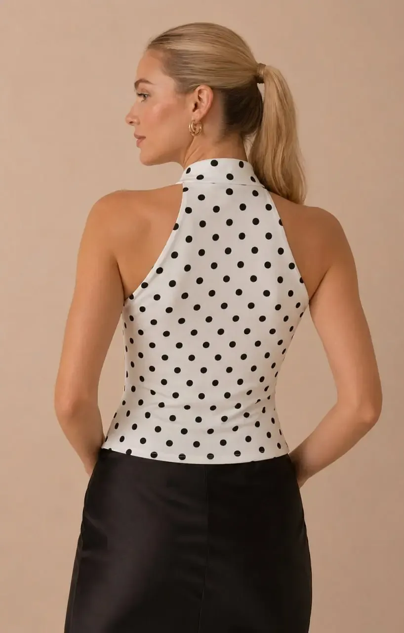Kadın Fular Detay Puantiyeli Slim Fit Modal Örme Bluz 26054