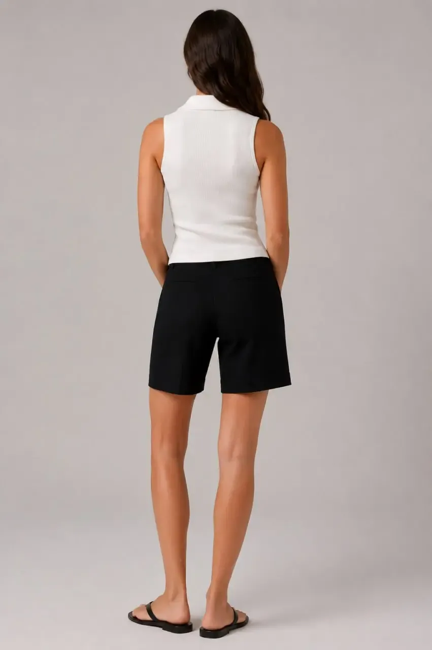 Kadın Poloyaka Fermuar Detay Slim Fit Kaşkorse Örme Crop Body Bluz 26095