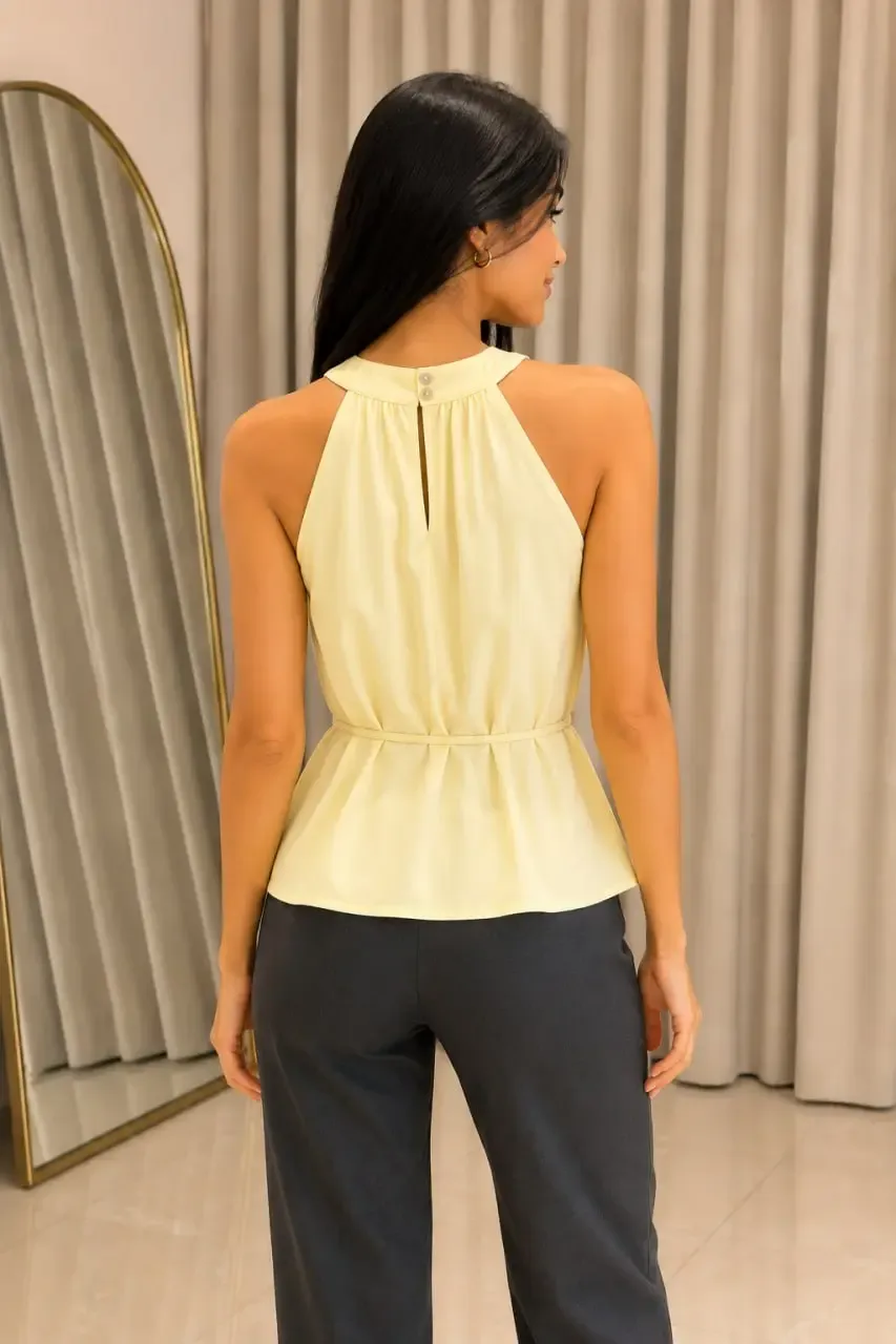 Kadın Halter Yaka Beli Bağlamalı Modal Bluz Kolsuz Şık Yazlık Üst 26104