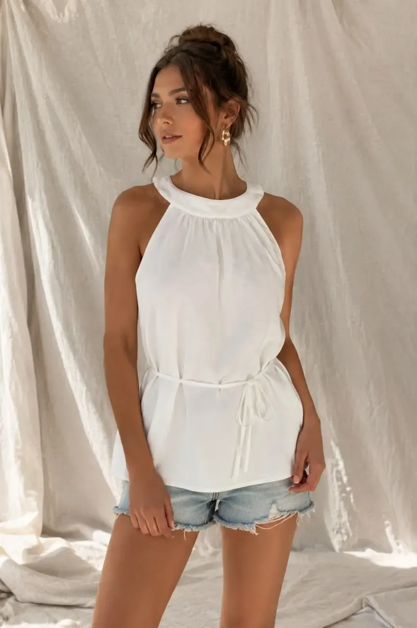 Kadın Halter Yaka Beli Bağlamalı Modal Bluz Kolsuz Şık Yazlık Üst 26104