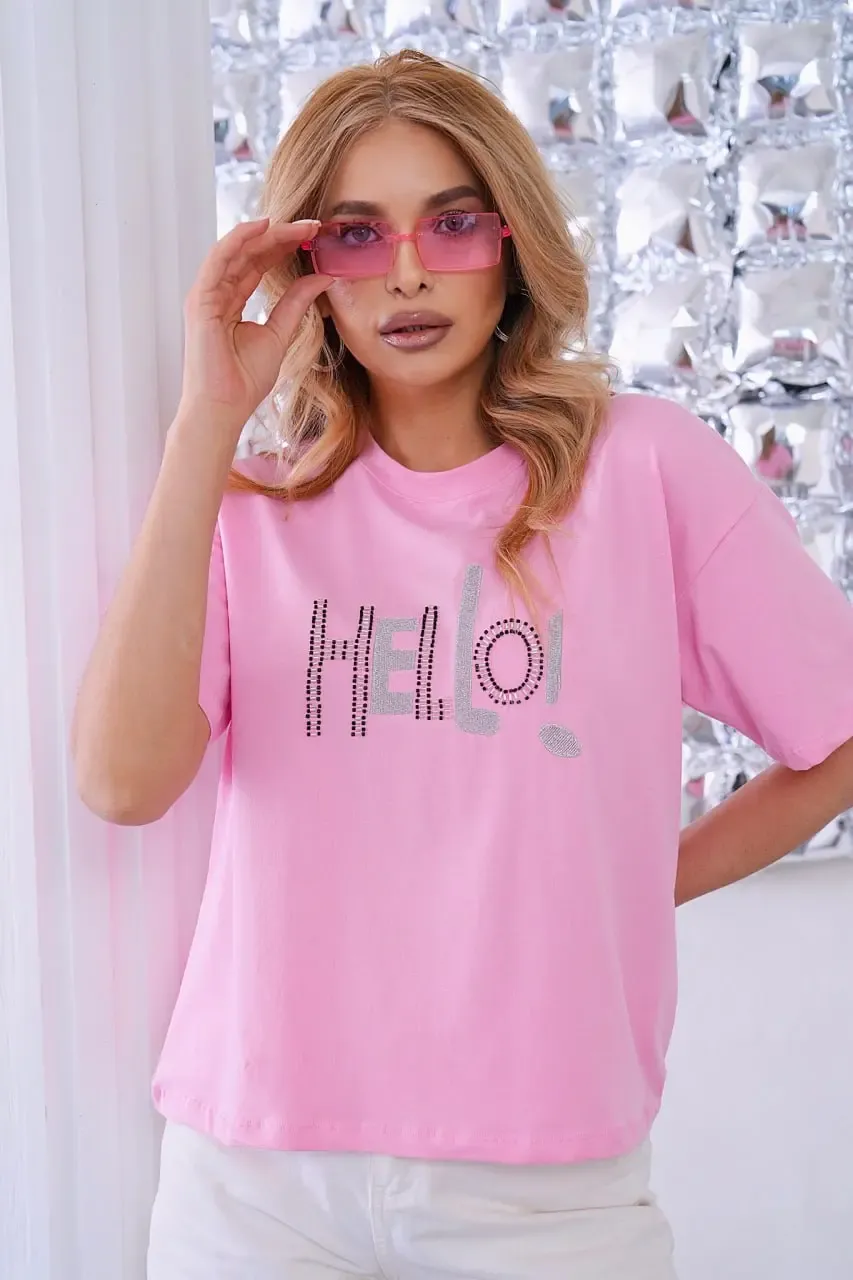 Kadın Kısa Kollu Bisiklet Yaka Baskılı T-Shirt 26012