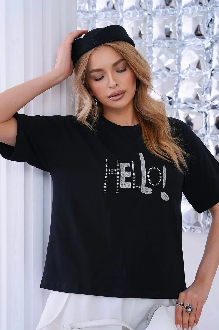 Kadın Kısa Kollu Bisiklet Yaka Baskılı T-Shirt 26012