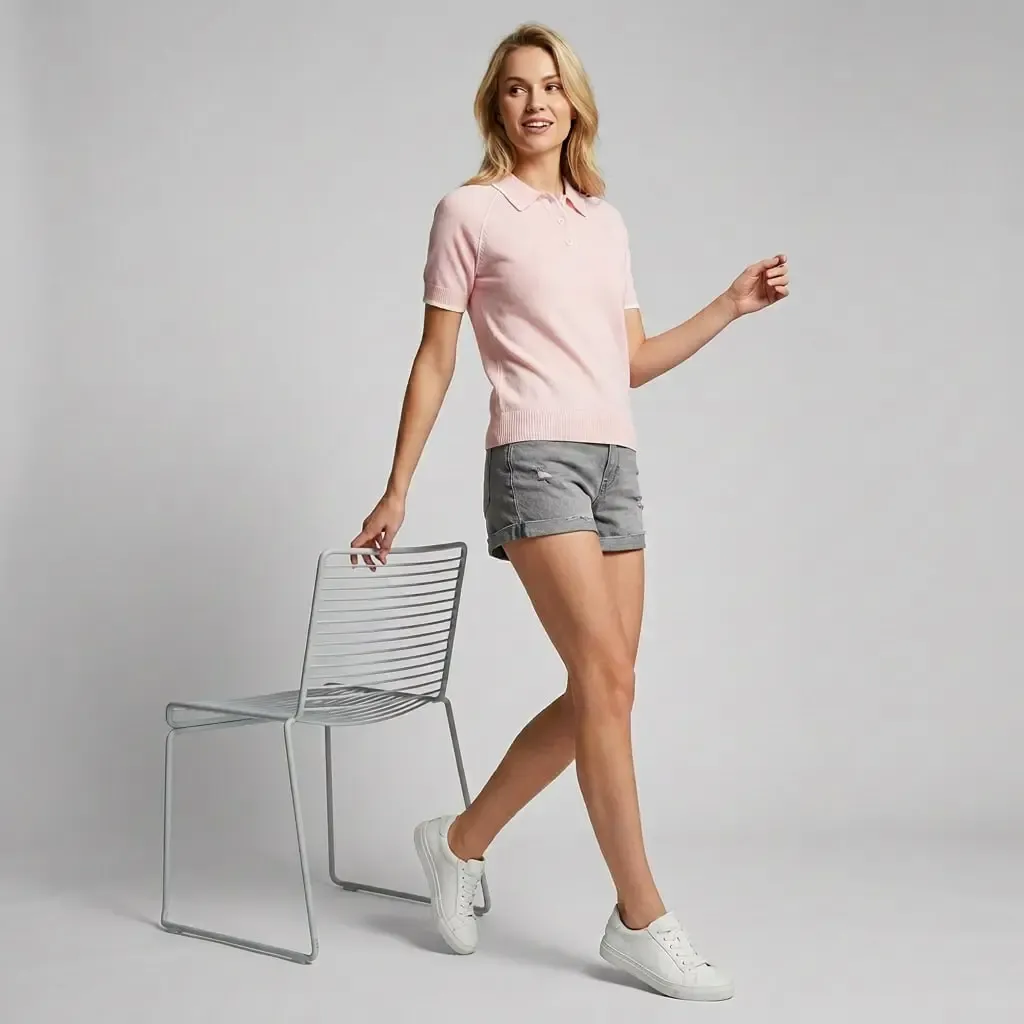 Kadın Polo Yaka Çizgi Detay Düğmeli Triko Kazak 12432