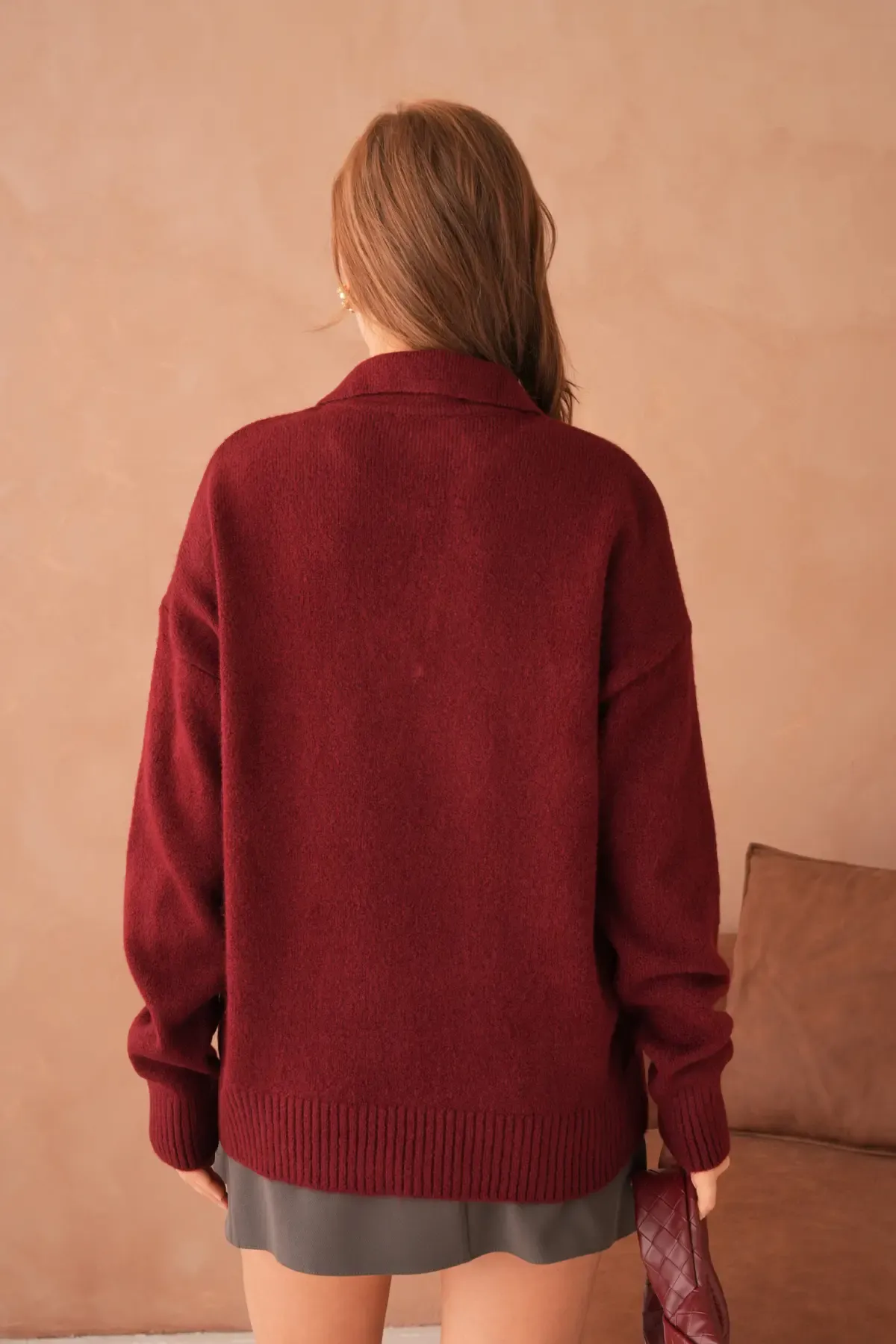 Kadın Polo Yaka Oversize Triko Kazak