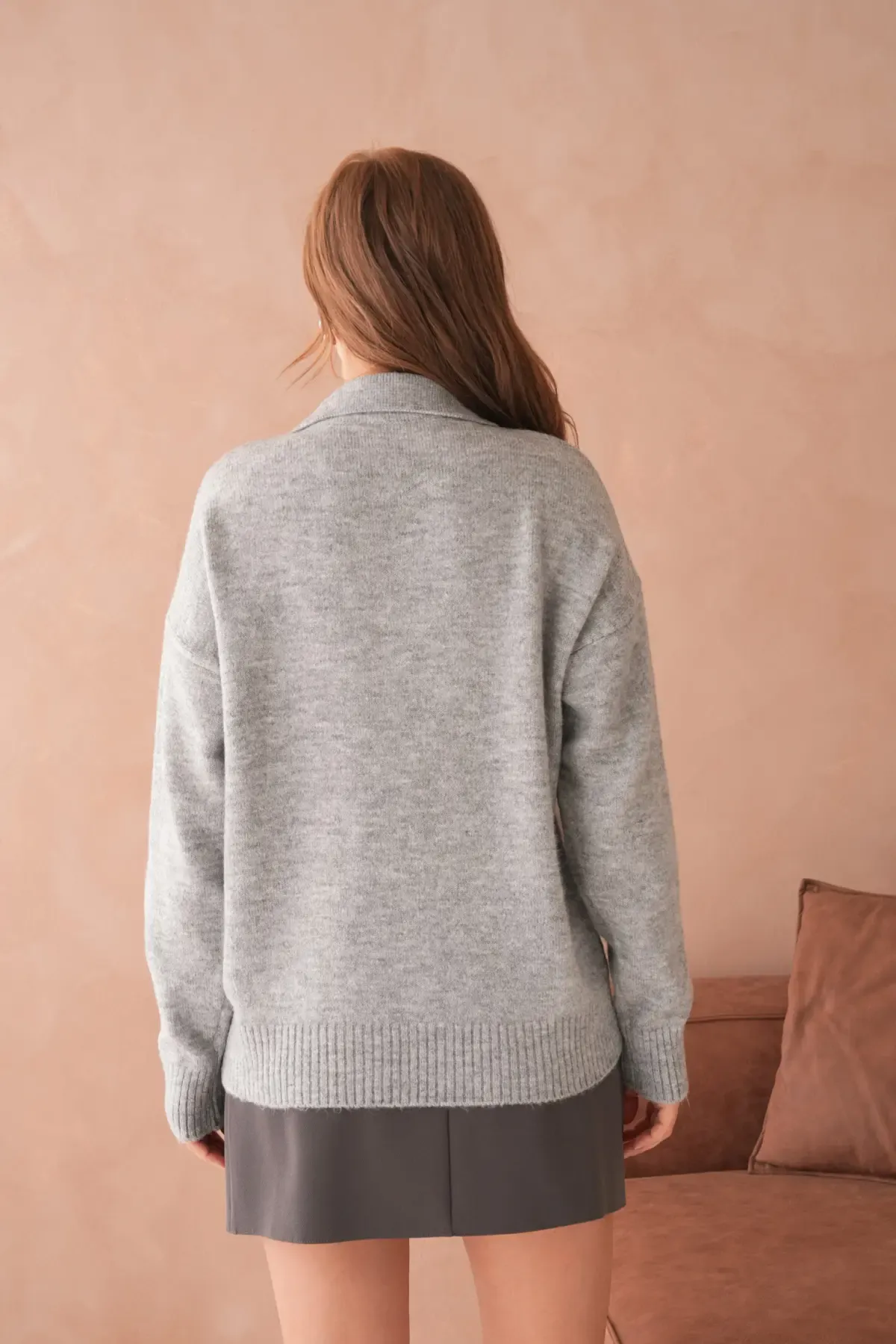 Kadın Polo Yaka Oversize Triko Kazak
