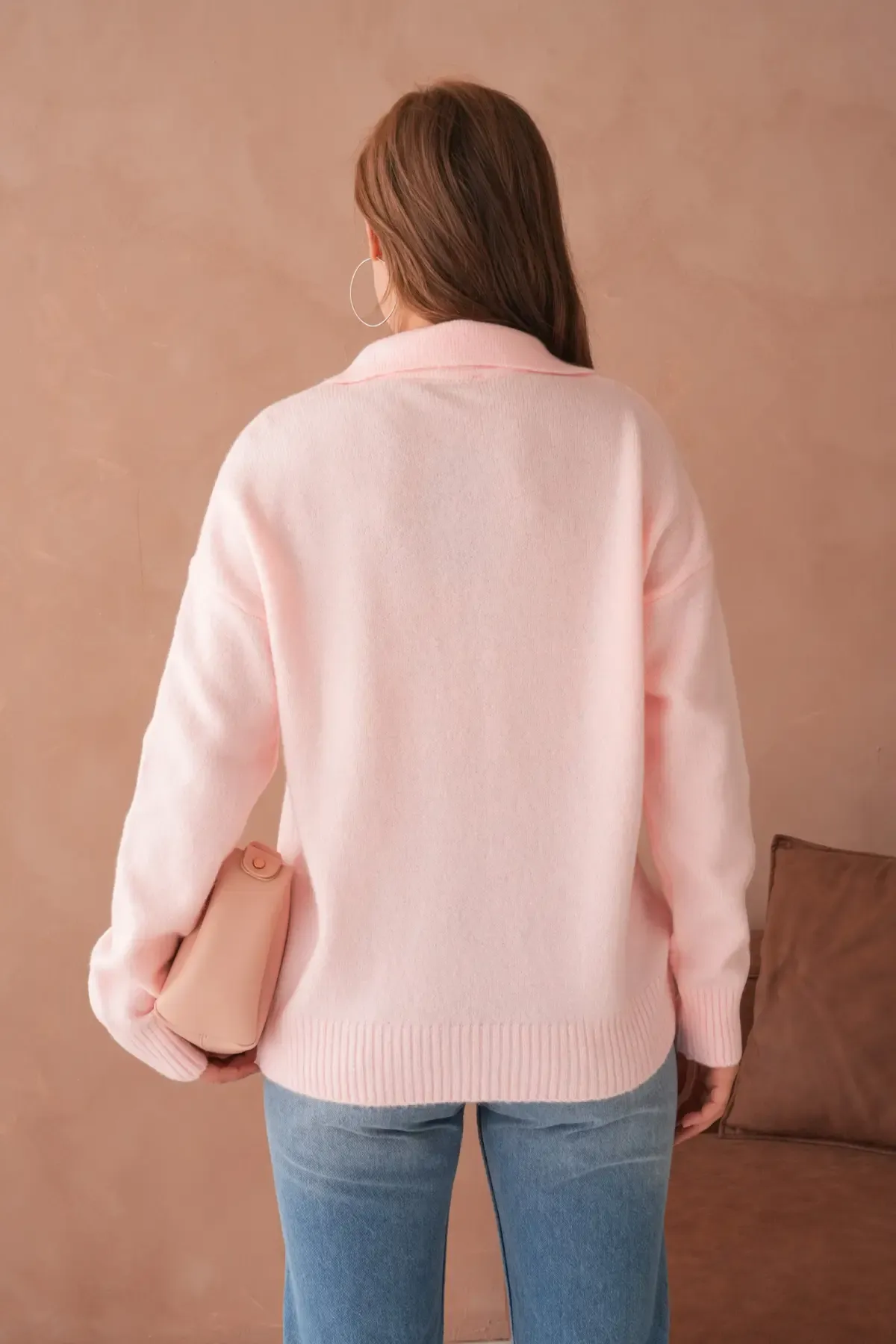 Kadın Polo Yaka Oversize Triko Kazak