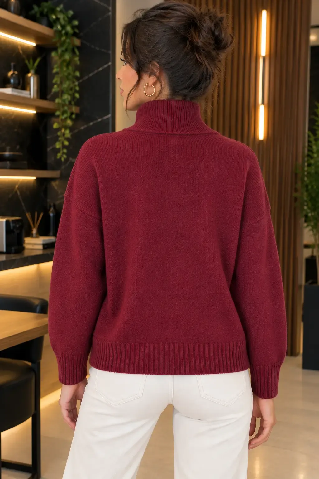 Kadın Yarım Pat Fermuarlı Polo Yaka Triko Kazak 8761