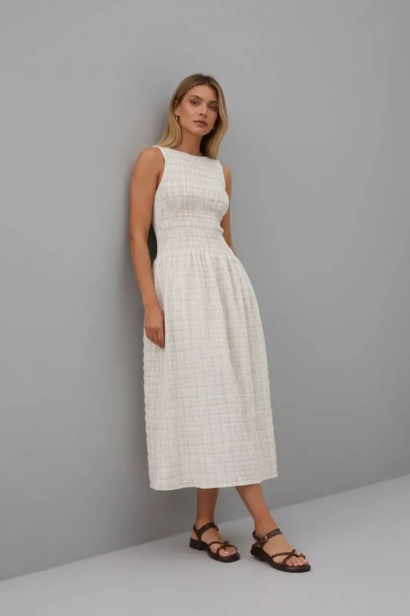 Kolsuz Uzun Ekose Dokuma Elbise