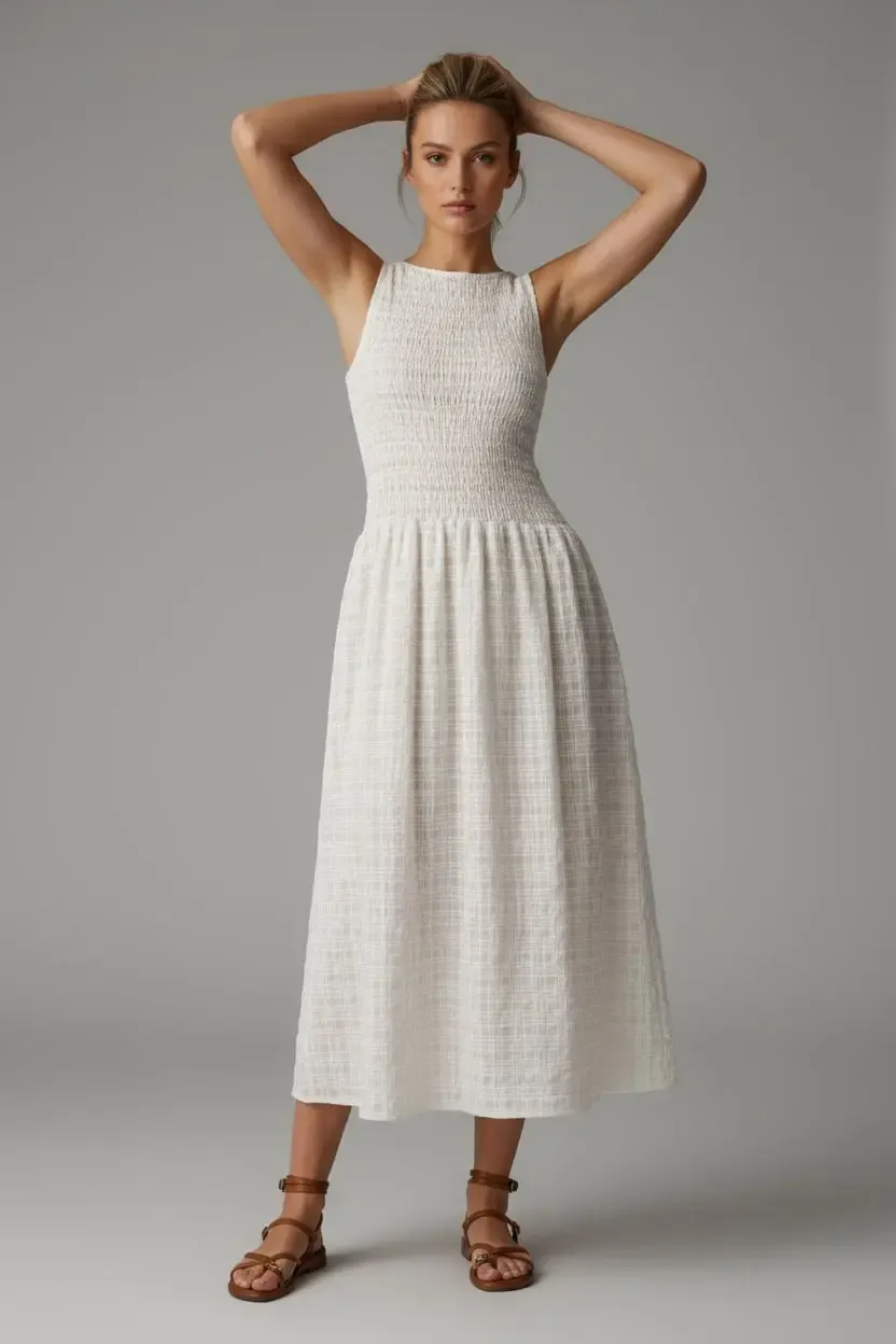 Kolsuz Uzun Ekose Dokuma Elbise