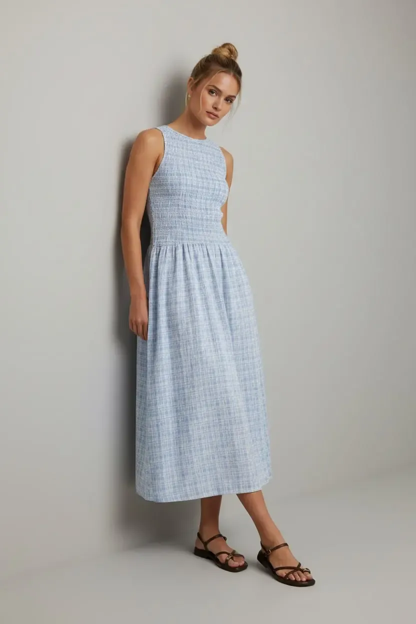 Kolsuz Uzun Ekose Dokuma Elbise