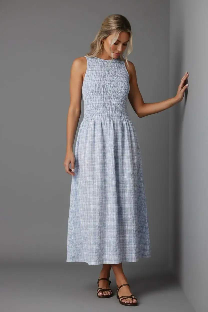 Kolsuz Uzun Ekose Dokuma Elbise