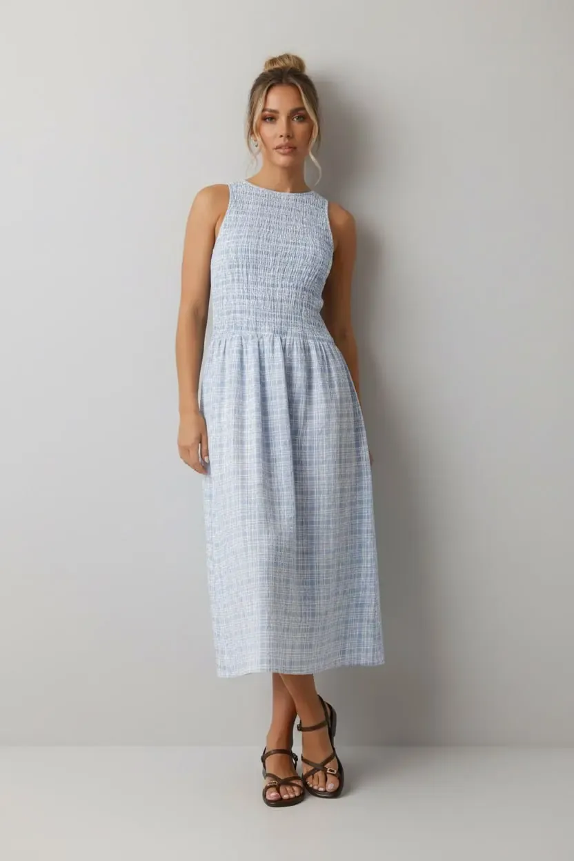 Kolsuz Uzun Ekose Dokuma Elbise