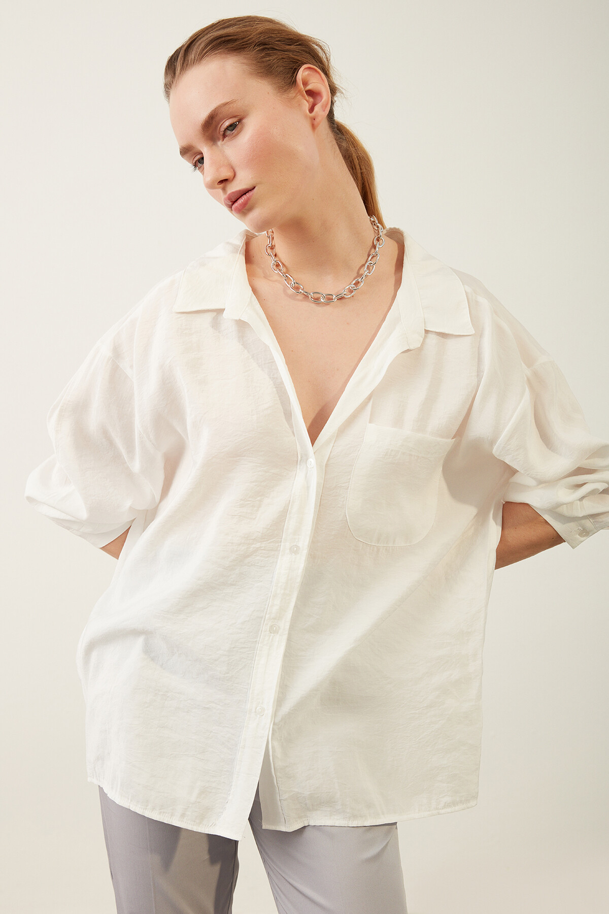 Oversize Uzun Kollu Gömlek
