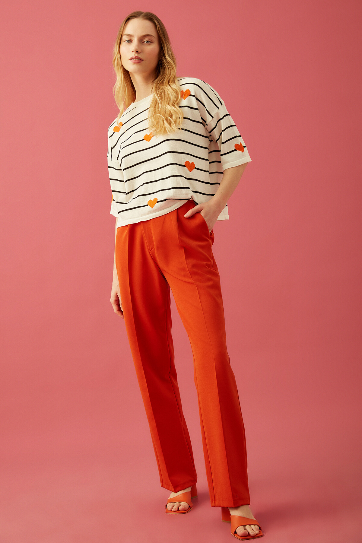 Kiremit Renkli Geniş Paça Pantolon