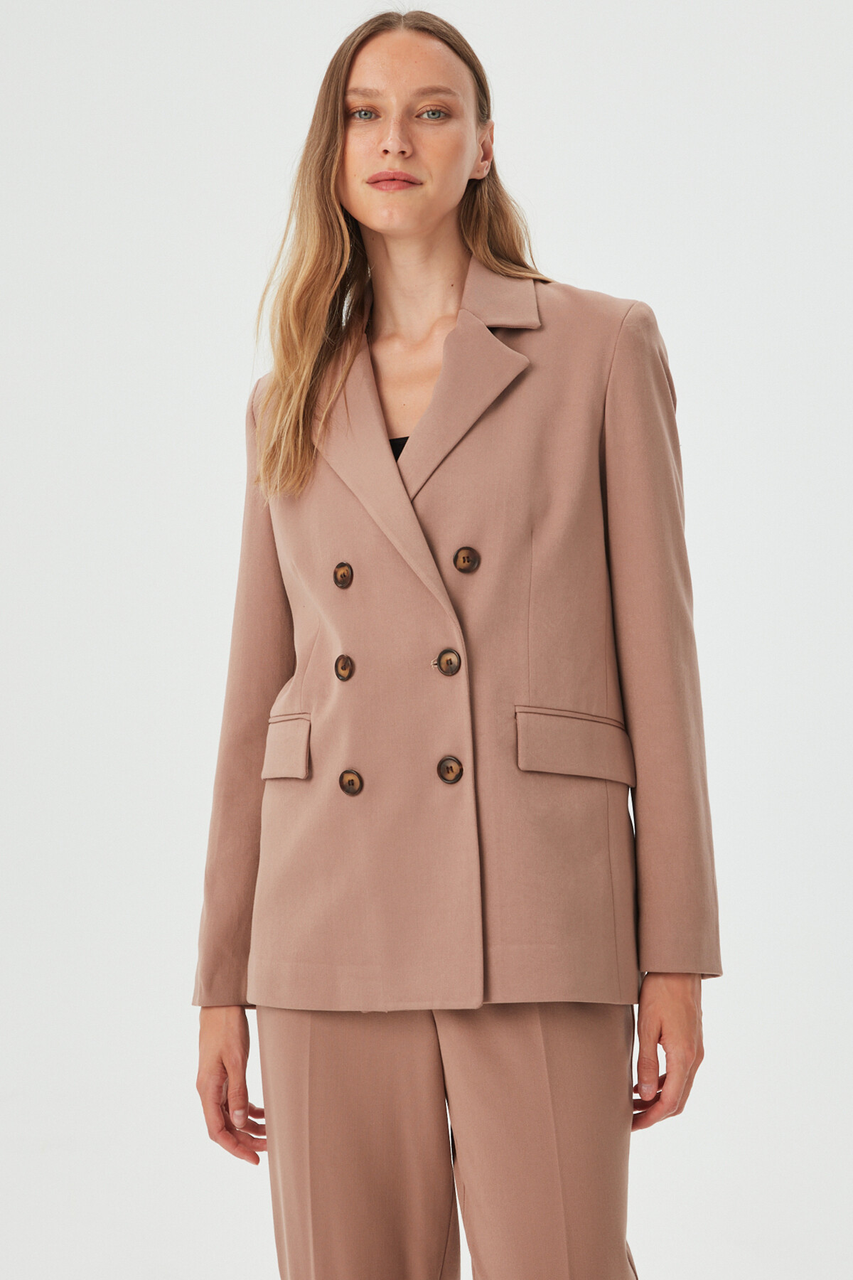 Womens Camel Button Detail Boyfriend Blazer Jacket