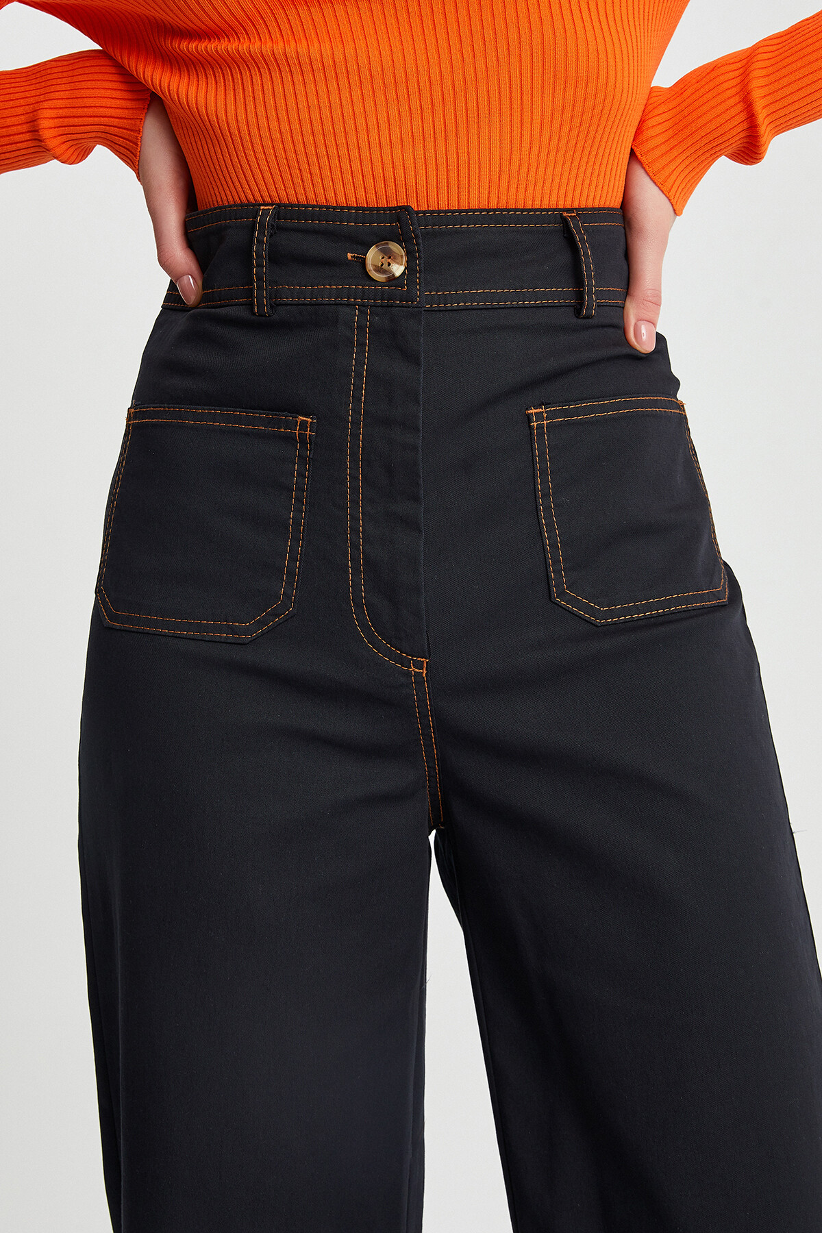 Kadın Garni Dikişli Cep Detay İspanyol Paça Gabardin Pantolon