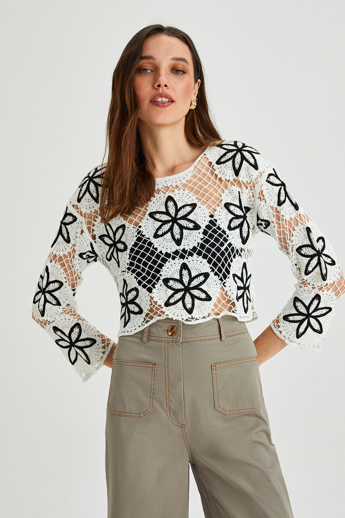 Kadın Garni Dikişli Cep Detay İspanyol Paça Gabardin Pantolon