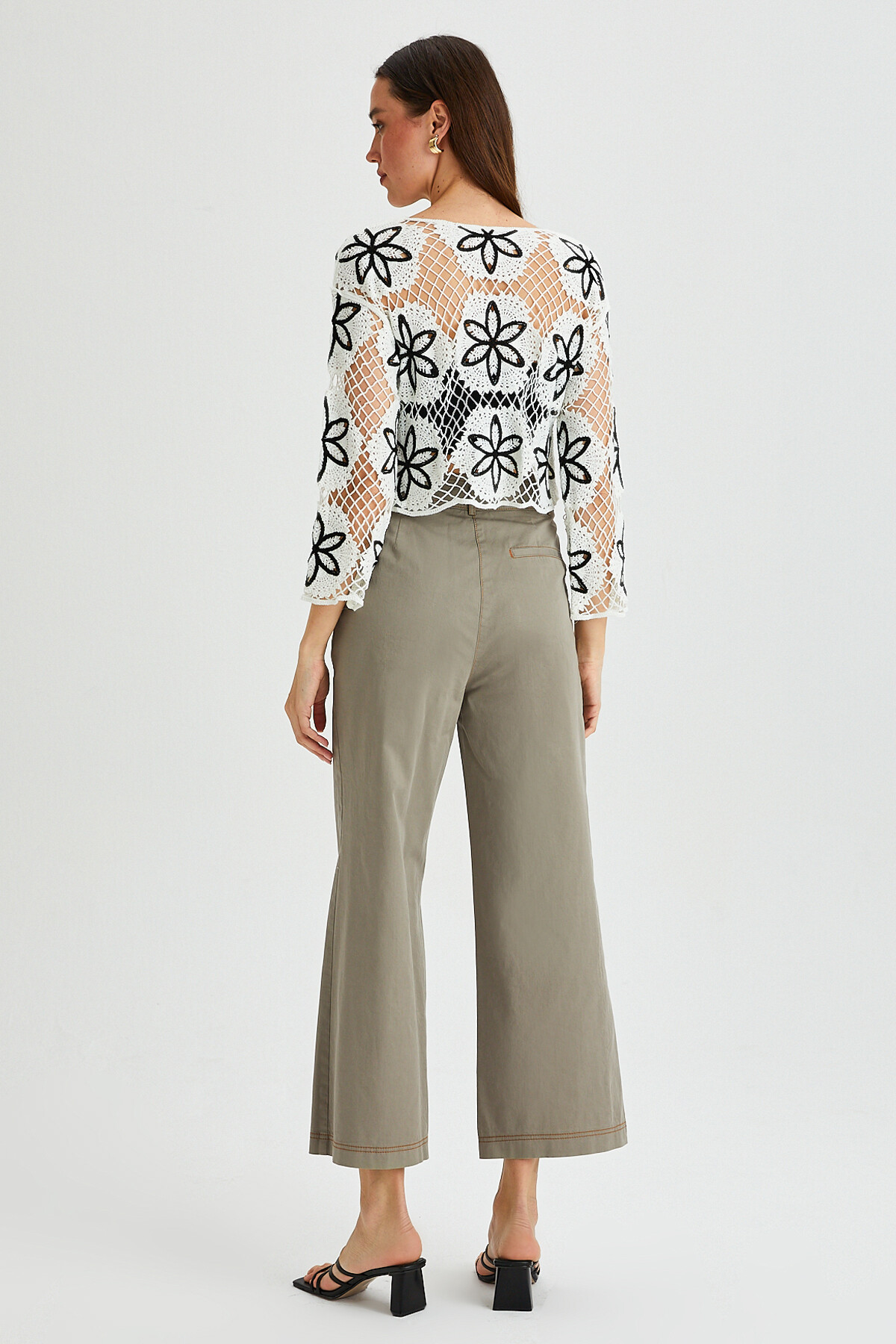 Kadın Garni Dikişli Cep Detay İspanyol Paça Gabardin Pantolon