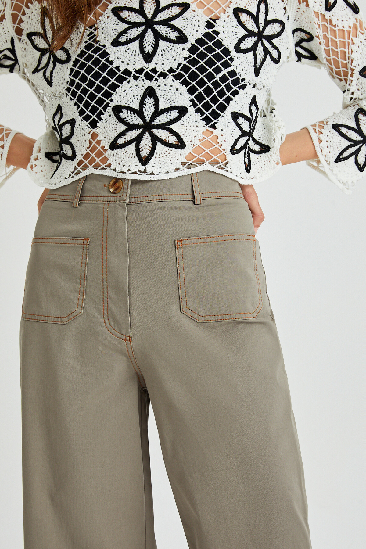 Kadın Garni Dikişli Cep Detay İspanyol Paça Gabardin Pantolon