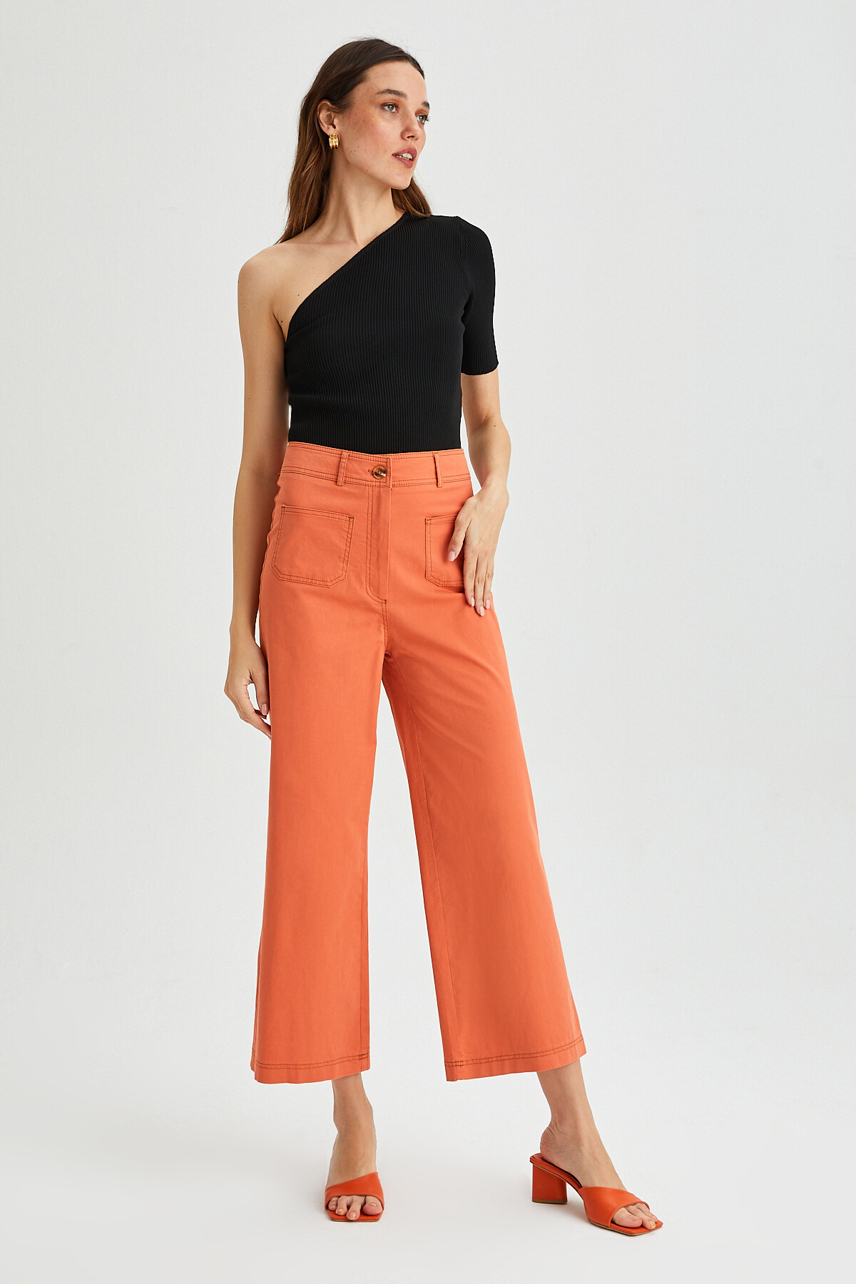 Kadın Garni Dikişli Cep Detay İspanyol Paça Gabardin Pantolon