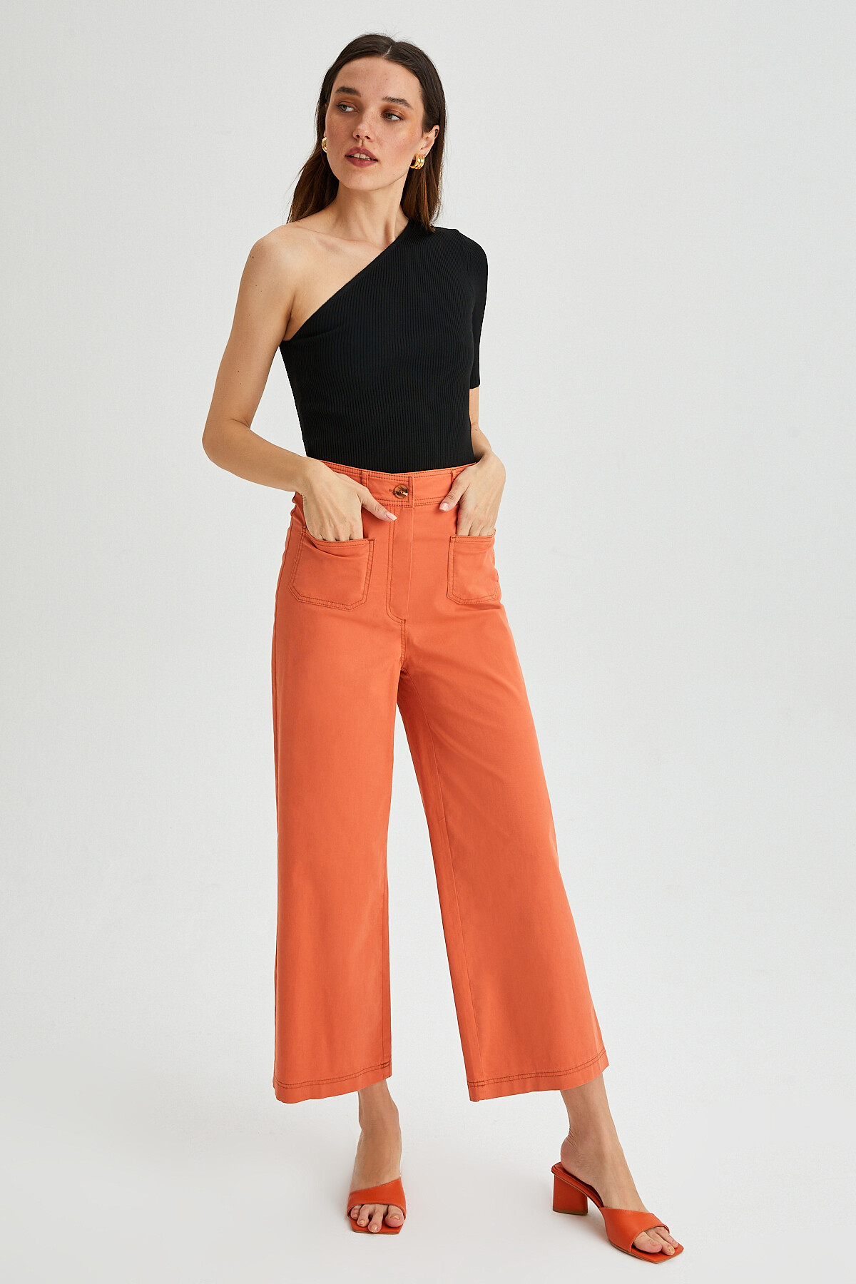 Kadın Garni Dikişli Cep Detay İspanyol Paça Gabardin Pantolon