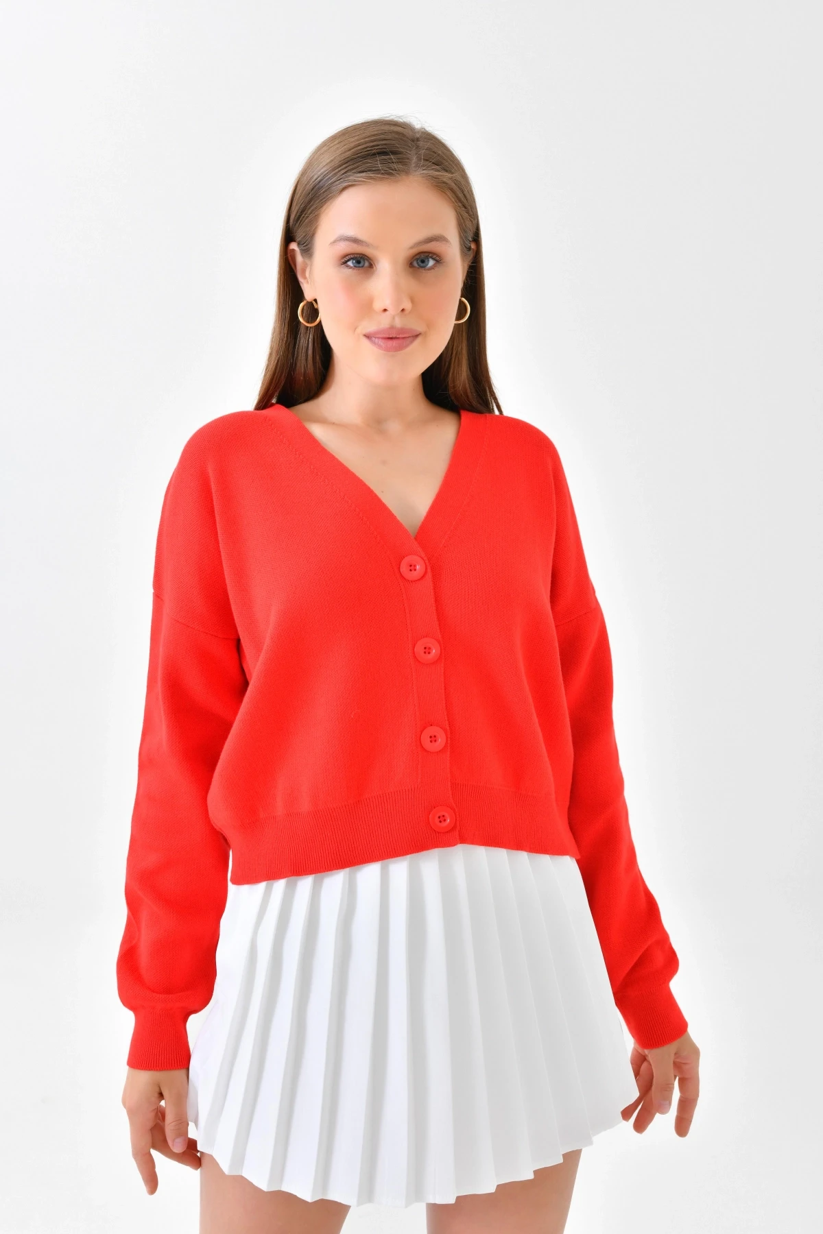 Nar Renkli Pamuk Triko Hırka