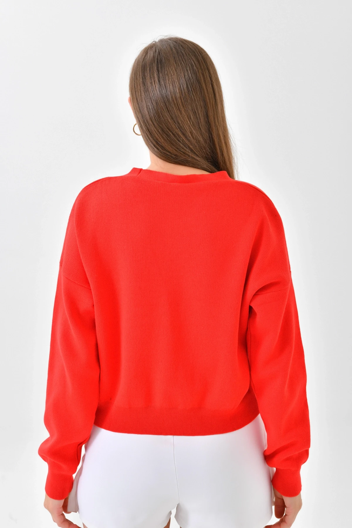 Nar Renkli Pamuk Triko Hırka