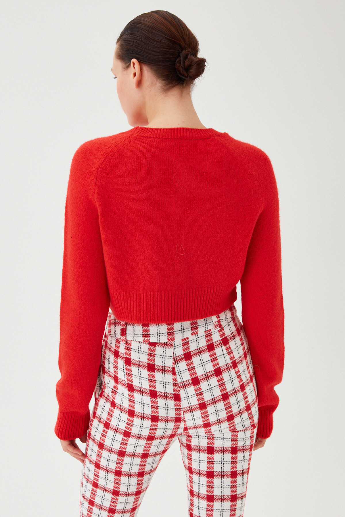 Kadın Nar Bisiklet Yaka Yumuşak Dokulu Crop Triko Kazak