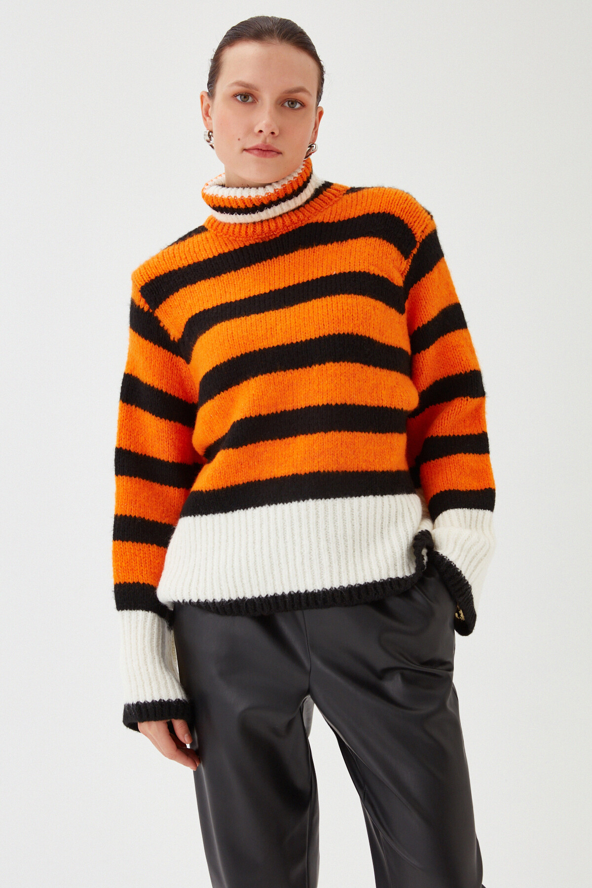 Orange 2025 striped turtleneck