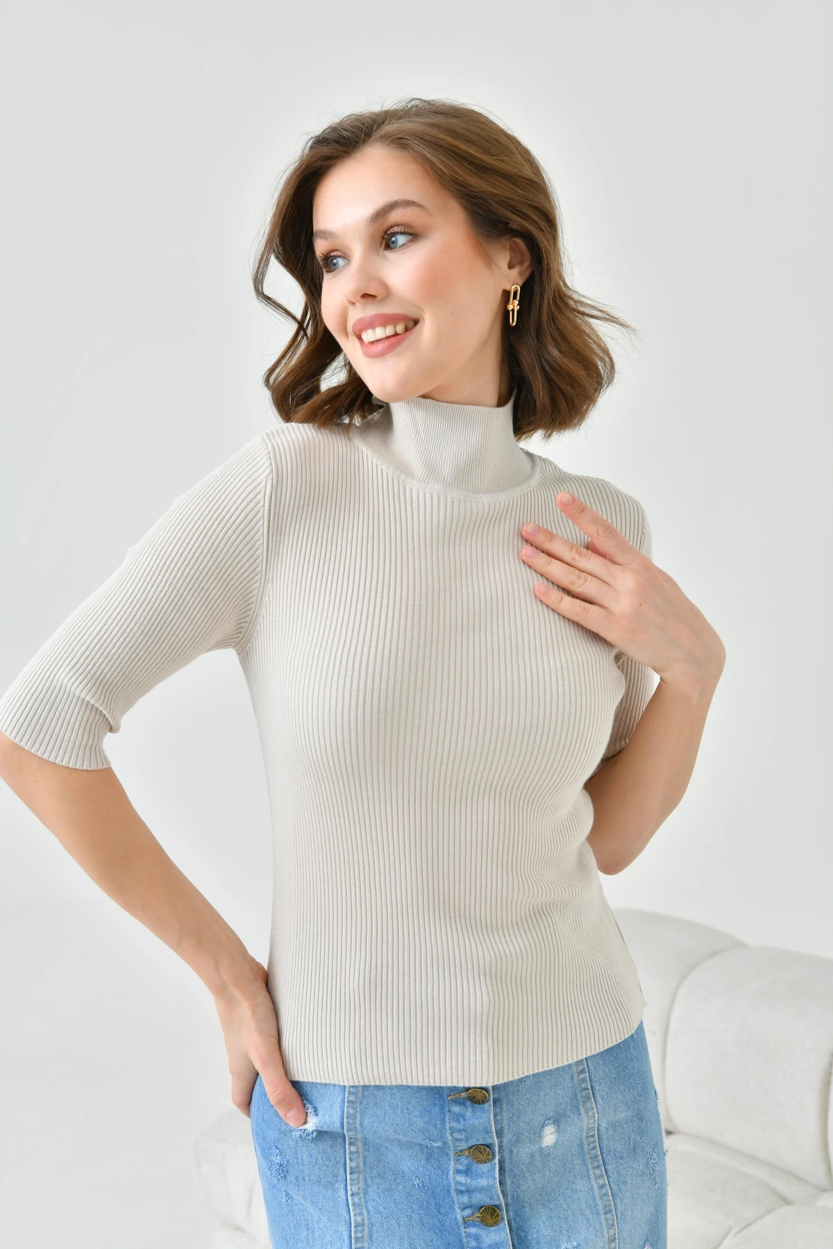 Kadın Balıkçı Yaka Slim Triko Kazak