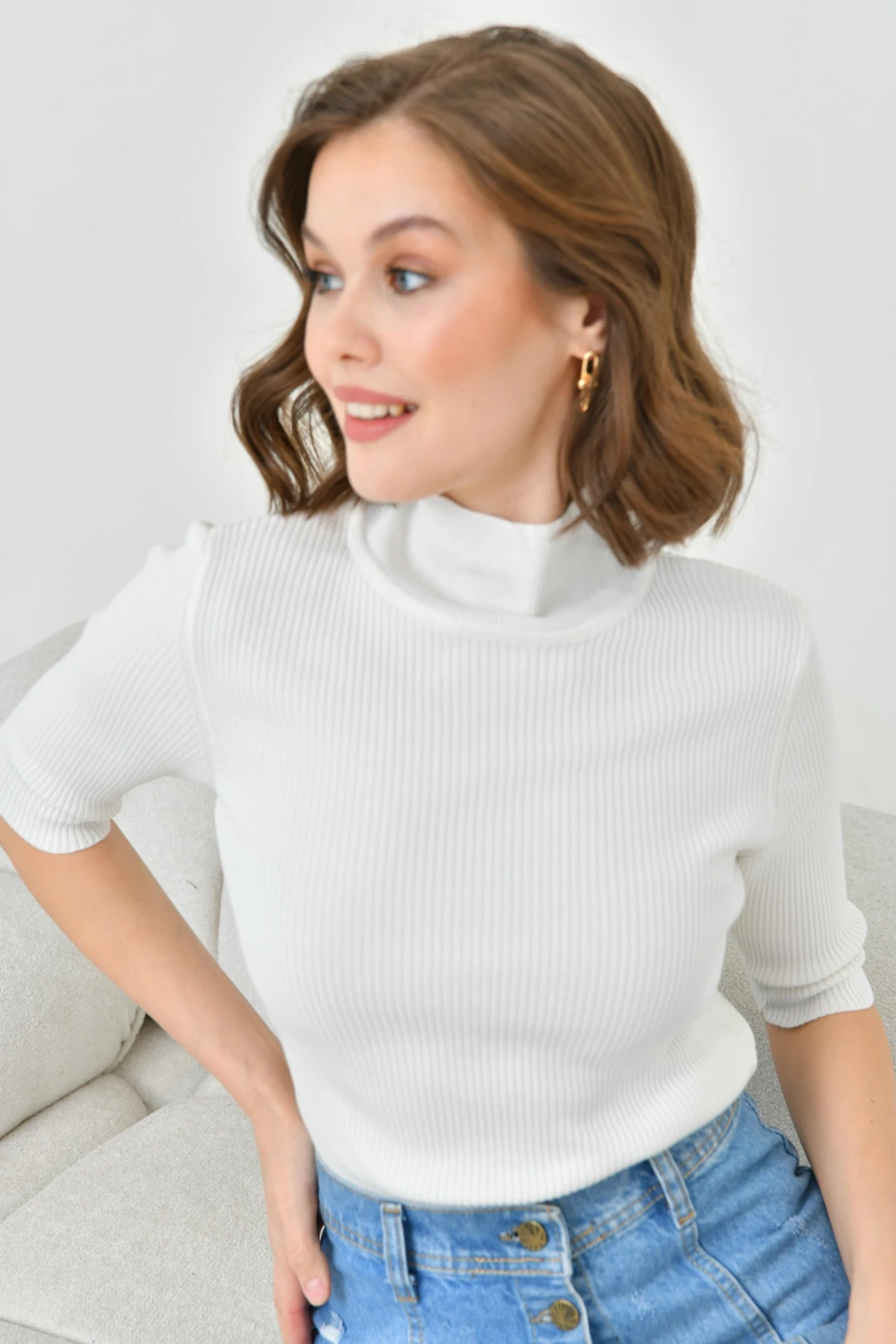 Kadın Balıkçı Yaka Slim Triko Kazak