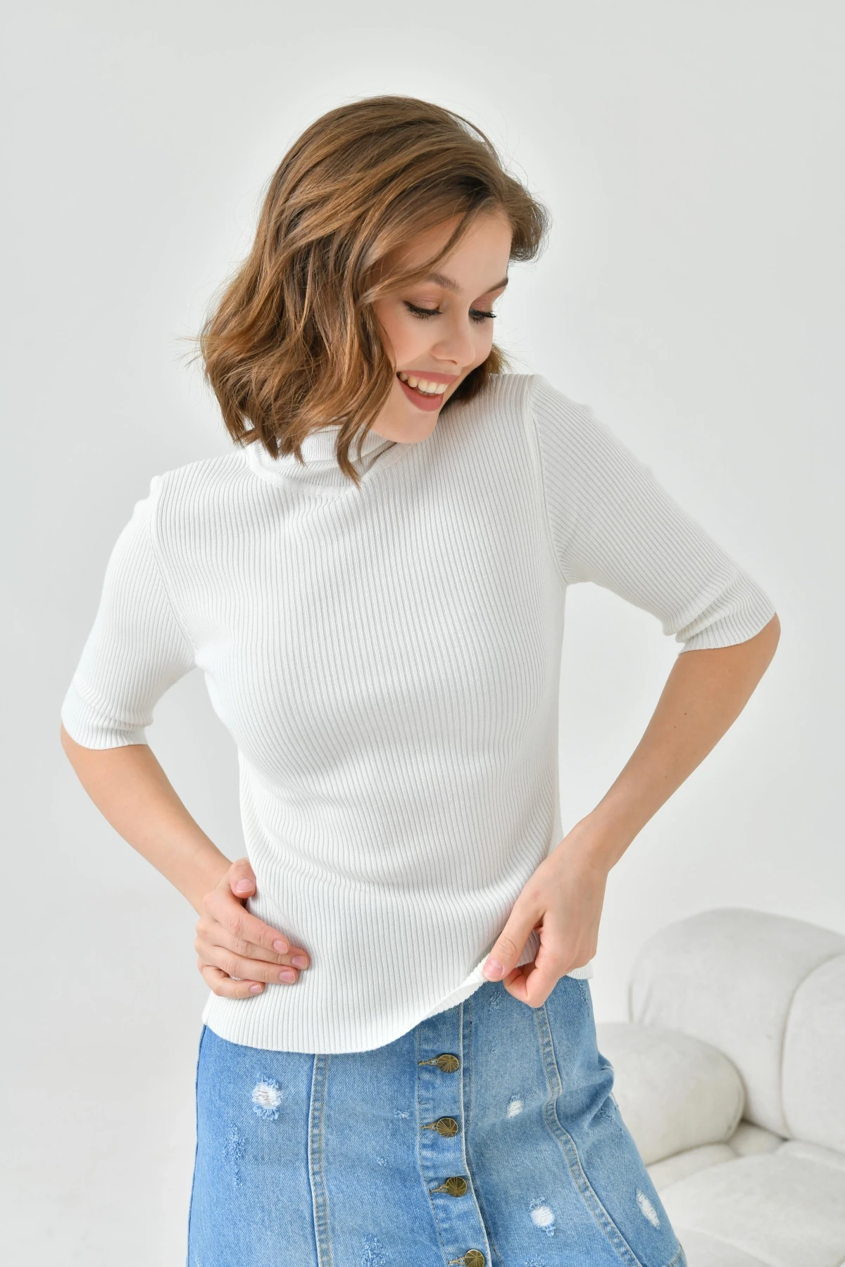 Kadın Balıkçı Yaka Slim Triko Kazak