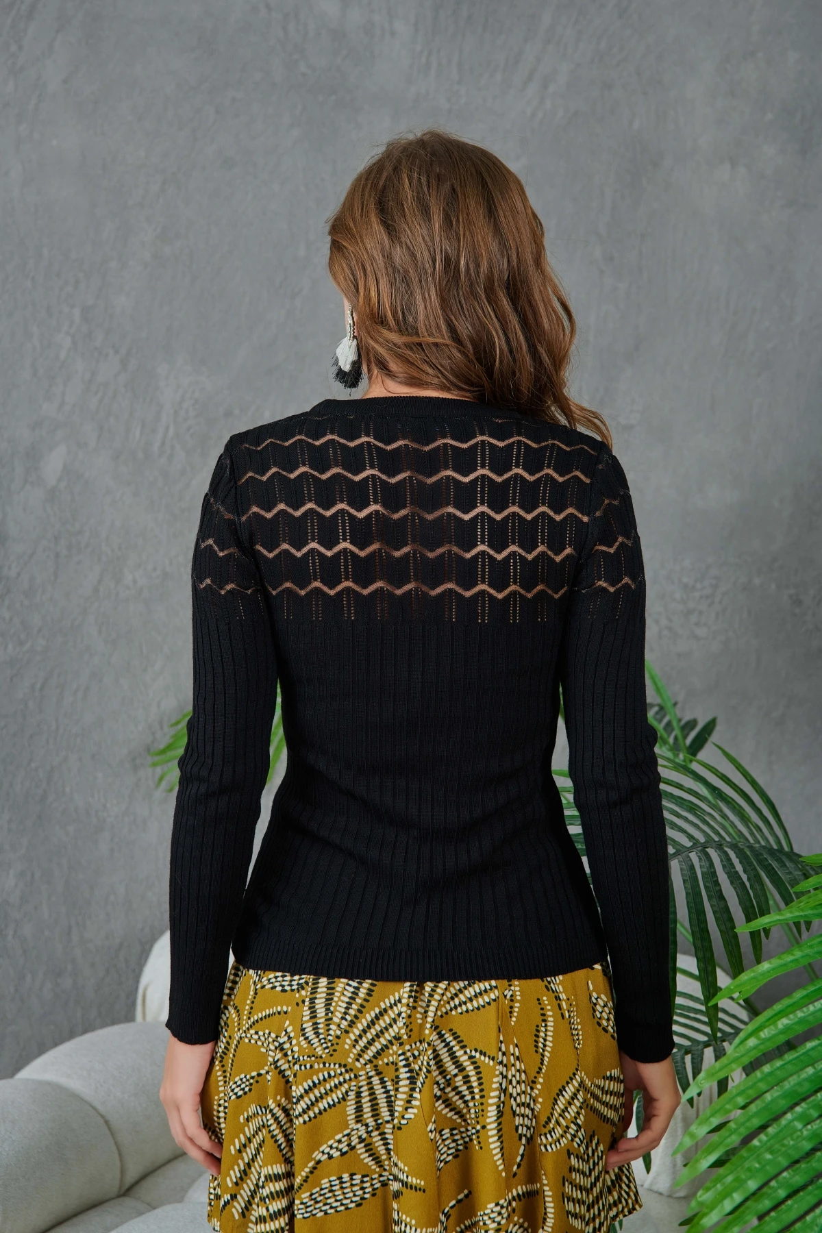 Kadın Bisiklet Yaka Ajurlu Triko Kazak